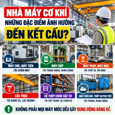 Nhà máy cơ khí có những đặc điểm nào ảnh hưởng đến kết cấu?