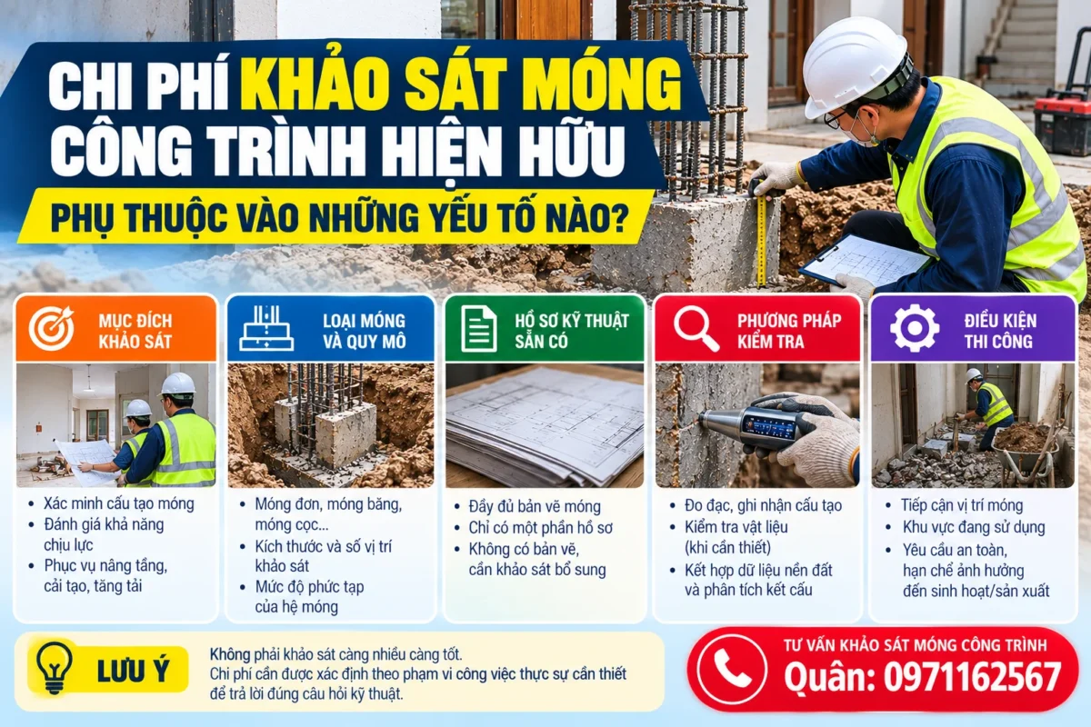 Chi phí khảo sát móng công trình hiện hữu phụ thuộc vào mục đích khảo sát
