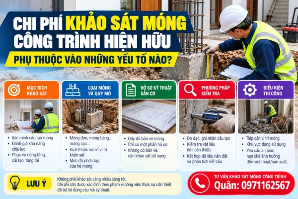 Chi phí khảo sát móng công trình hiện hữu phụ thuộc vào mục đích khảo sát