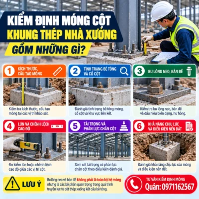Kiểm định móng cột khung thép nhà xưởng gồm những gì?