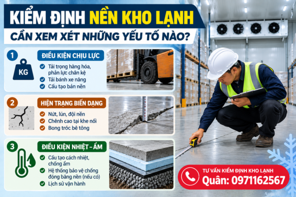 Đội nền kho lạnh có thể ảnh hưởng đến an toàn khai thác, đặc biệt tại khu vực đặt kệ hàng hoặc xe nâng thường xuyên di chuyển.